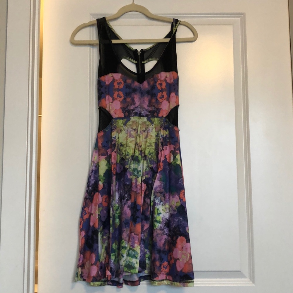 Floral dress with mesh cutouts